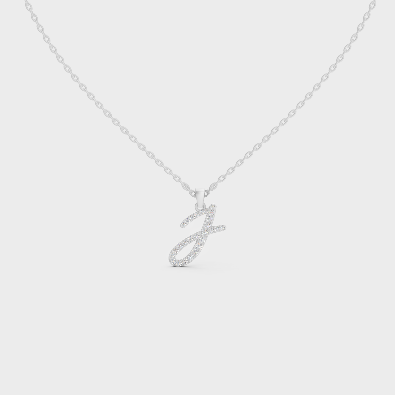 Brilliant "J" Alphabet Lab Grown Diamond Pendant on Shimmering 14K White Gold Chain